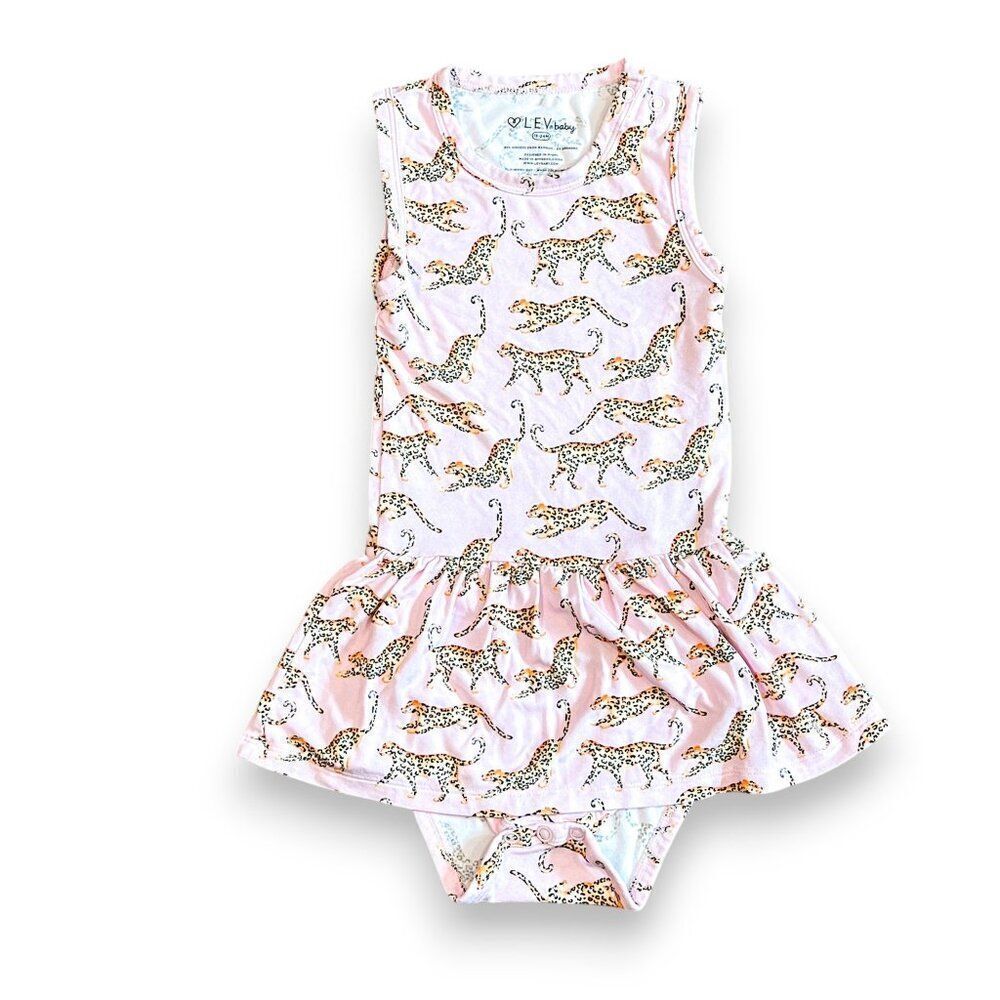 LEV Baby Pink Cheetah Eco-Friendly Bamboo Skirted Bodysuit Size 18-24M